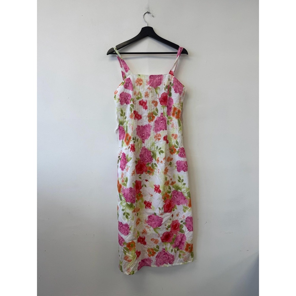 Jessica Howard Dress Womens 10 White Pink Floral Cotton Sundress Midi Summer